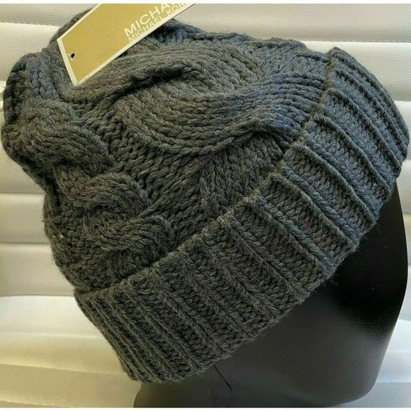 Michael Kors 538241C Women’s One Size Grey Cable Knit Cuff Beanie Hat Cap $48+ - Picture 3 of 3